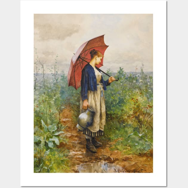 Portrait Of a Woman With Umbrella Gathering Water by Daniel Ridgway Knight Wall Art by Classic Art Stall